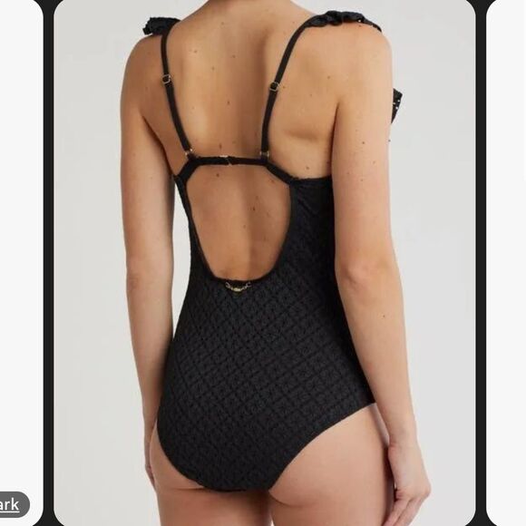 Betsey Johnson Deep V Swimsuit with Ruffled Trim - Picture 15 of 15